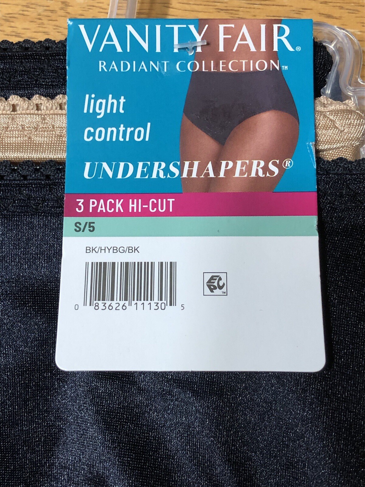 3 Pair Vanity Fair Radiant Undershapers Hi-Cut Brief Panties S/5 Underwear Black