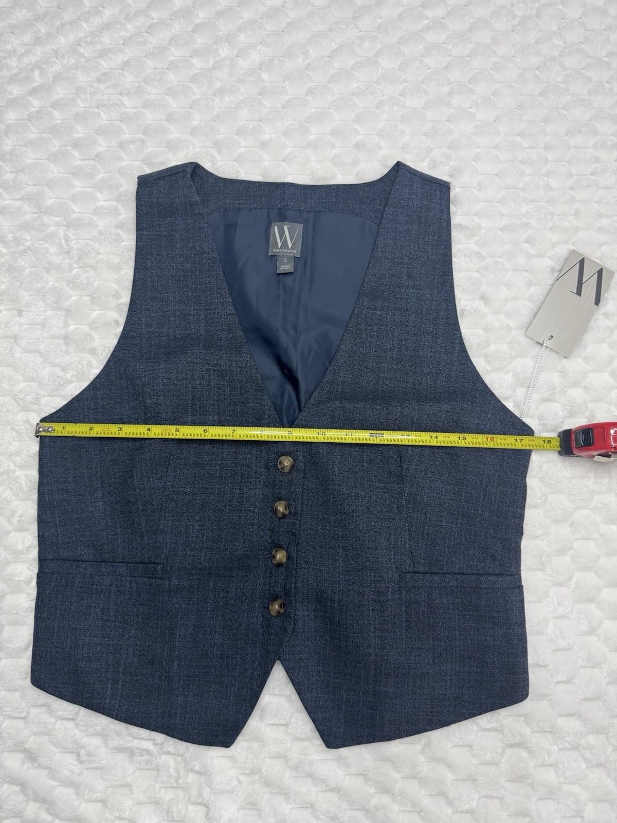 Women’s Blue Solid Formal Vest Waistcoat, Size S, 5-Button Back Adjuster