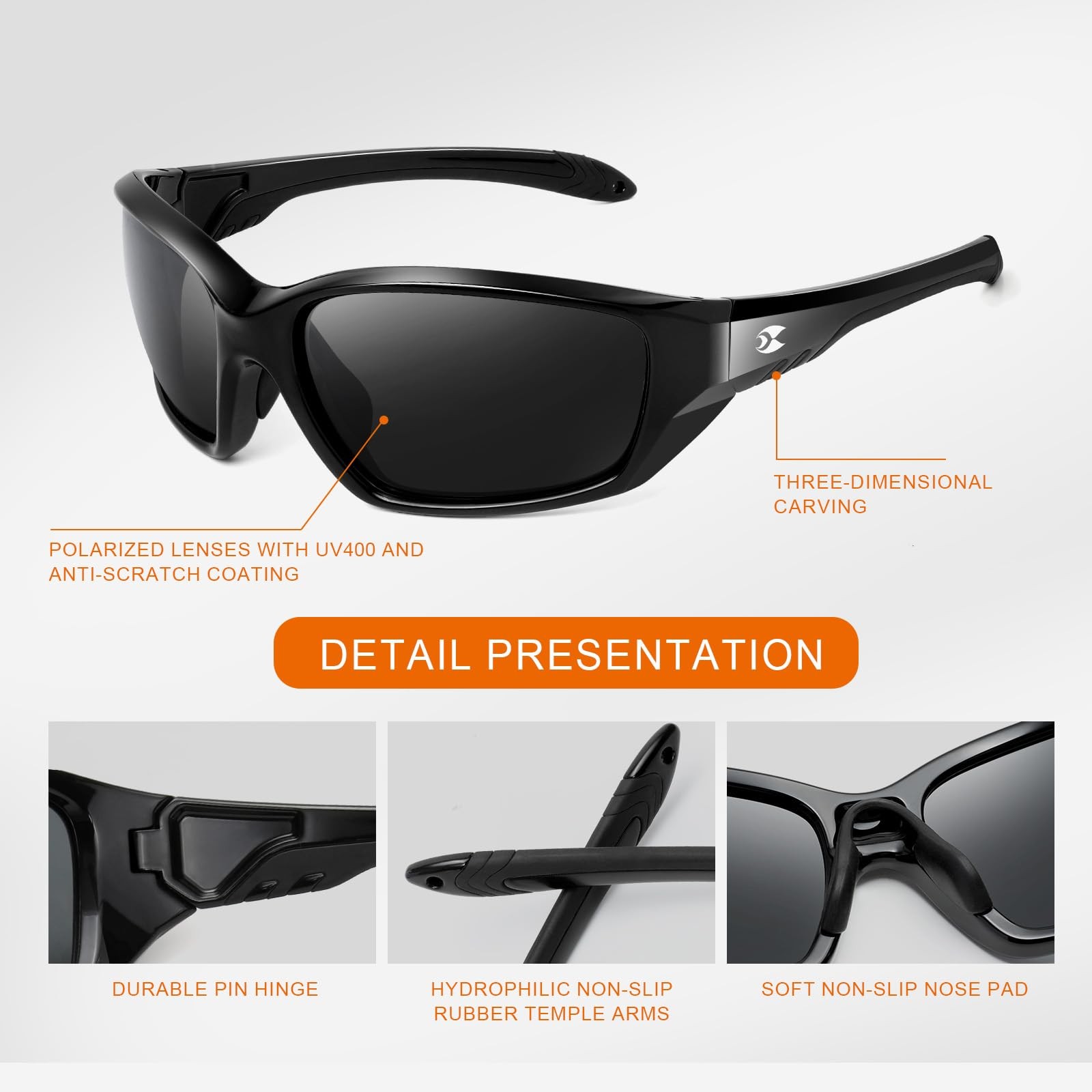 suoso Sports Polarized Sunglasses for Men: Womens 138MM, C17-white Orange