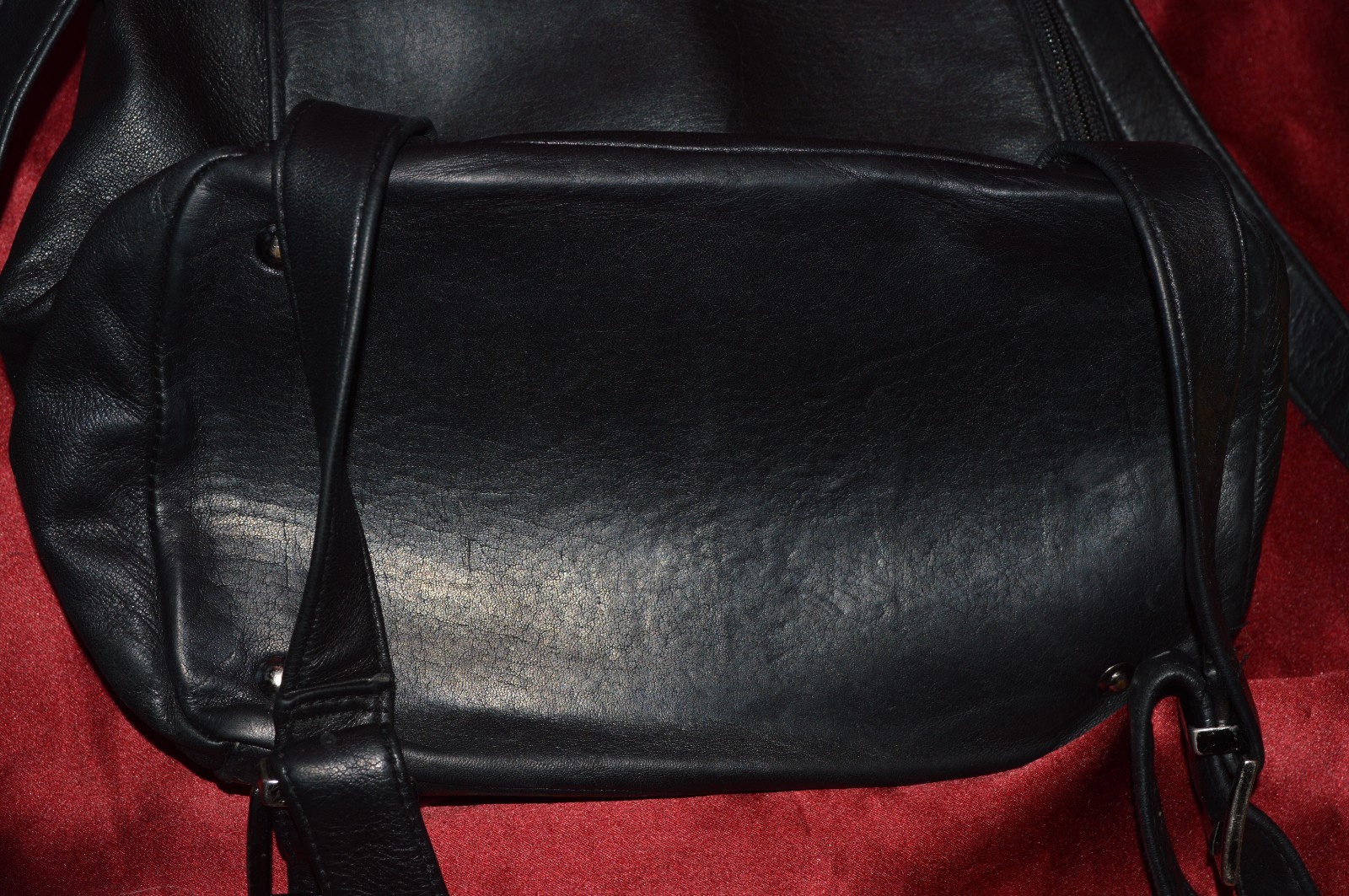 VINTAGE PERLINA BLACK LEATHER BACKPACK HANDBAG W/ PADLOCKS