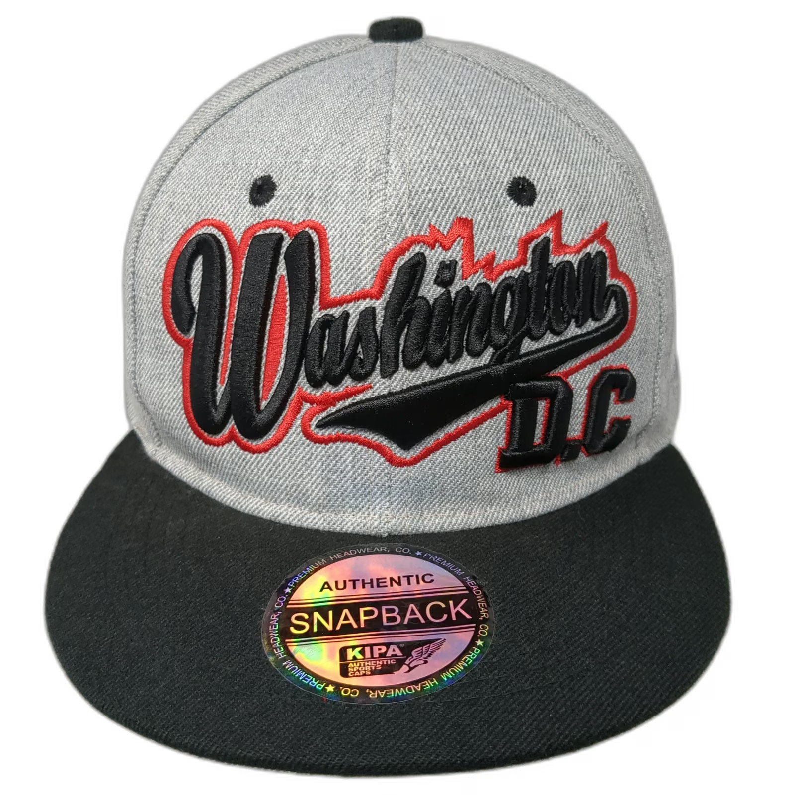 KIPA Snapback Hat Gray One Size Washington D.C. Flag Underbrim Acrylic Flat Bill
