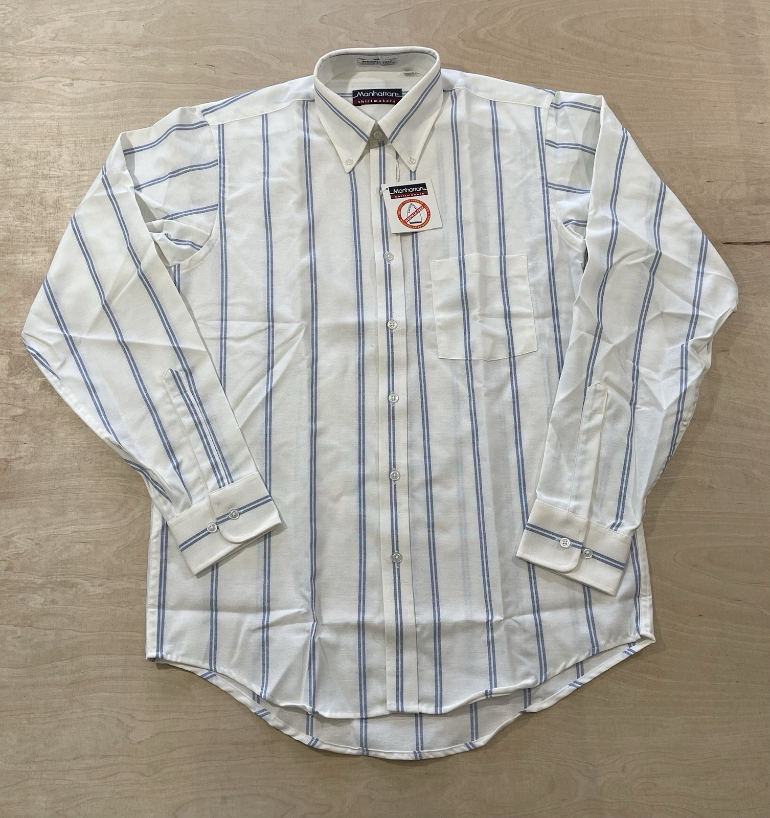 Manhattan Mens Striped Long Sleeve Button-Up Shirt Size 15-1/2 34-35