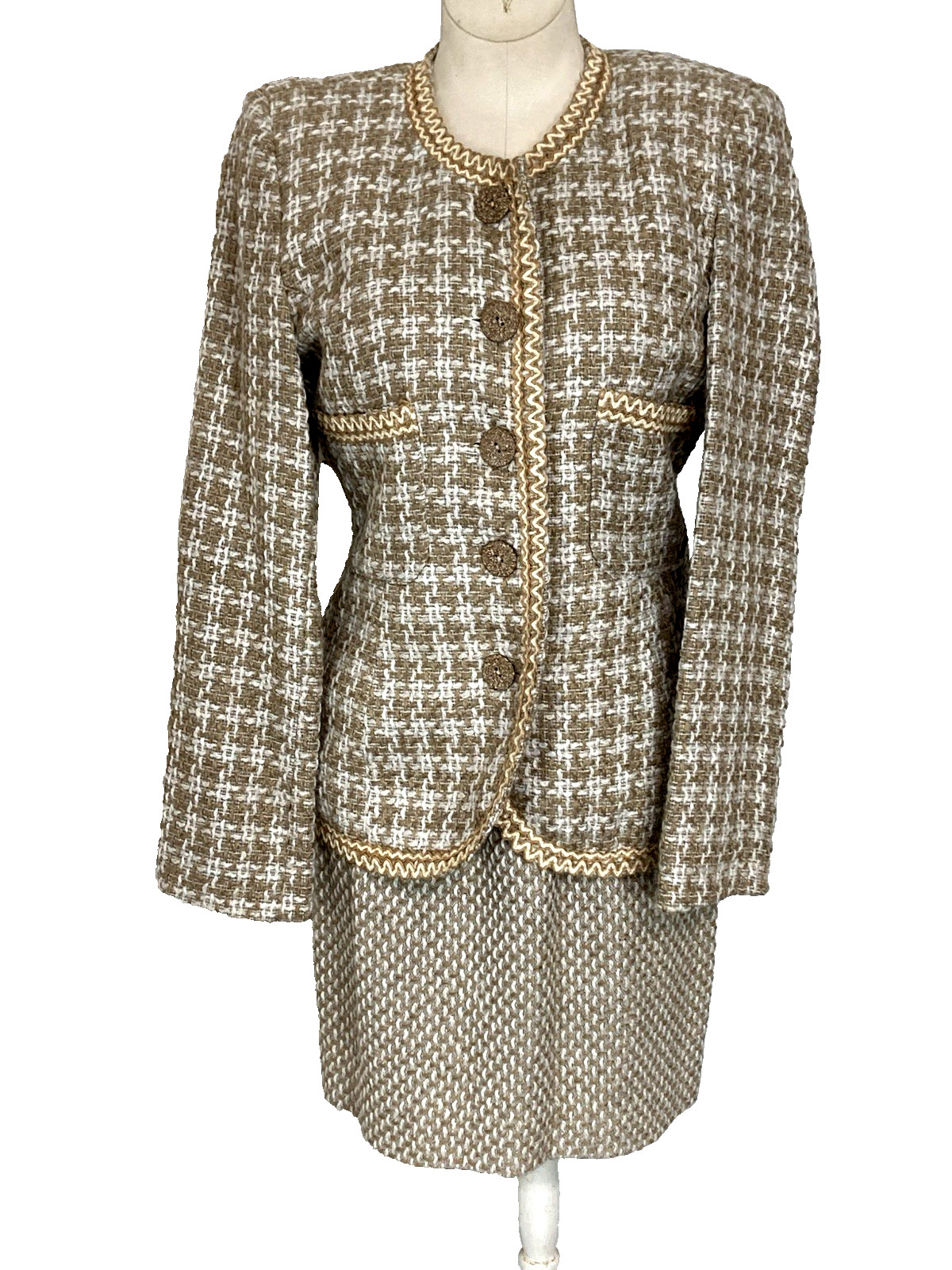 Morgan de Toi 3pc Boucle Tweed Suit Jacket Skirt Vest France Small
