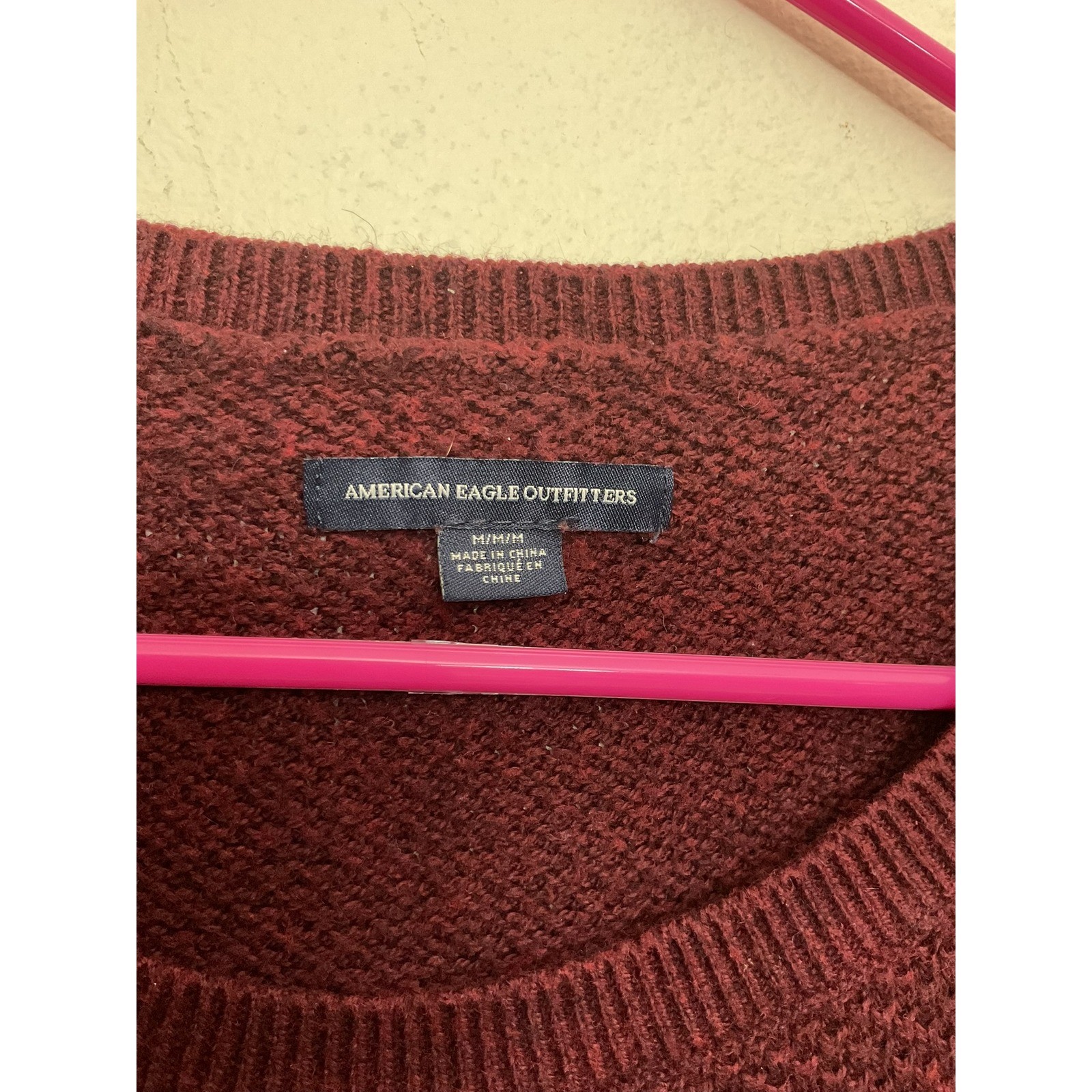 American Eagle Outfitters Sweater Medium Burgundy Cable Knit Pullover LS