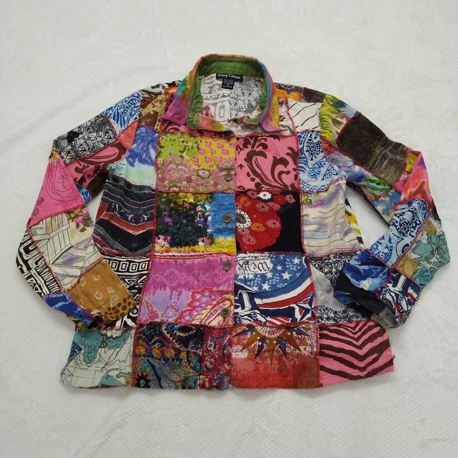 Gandy Couture Womens Top Shirt Jacket Medium Red Colorfull Design Long Sleeve