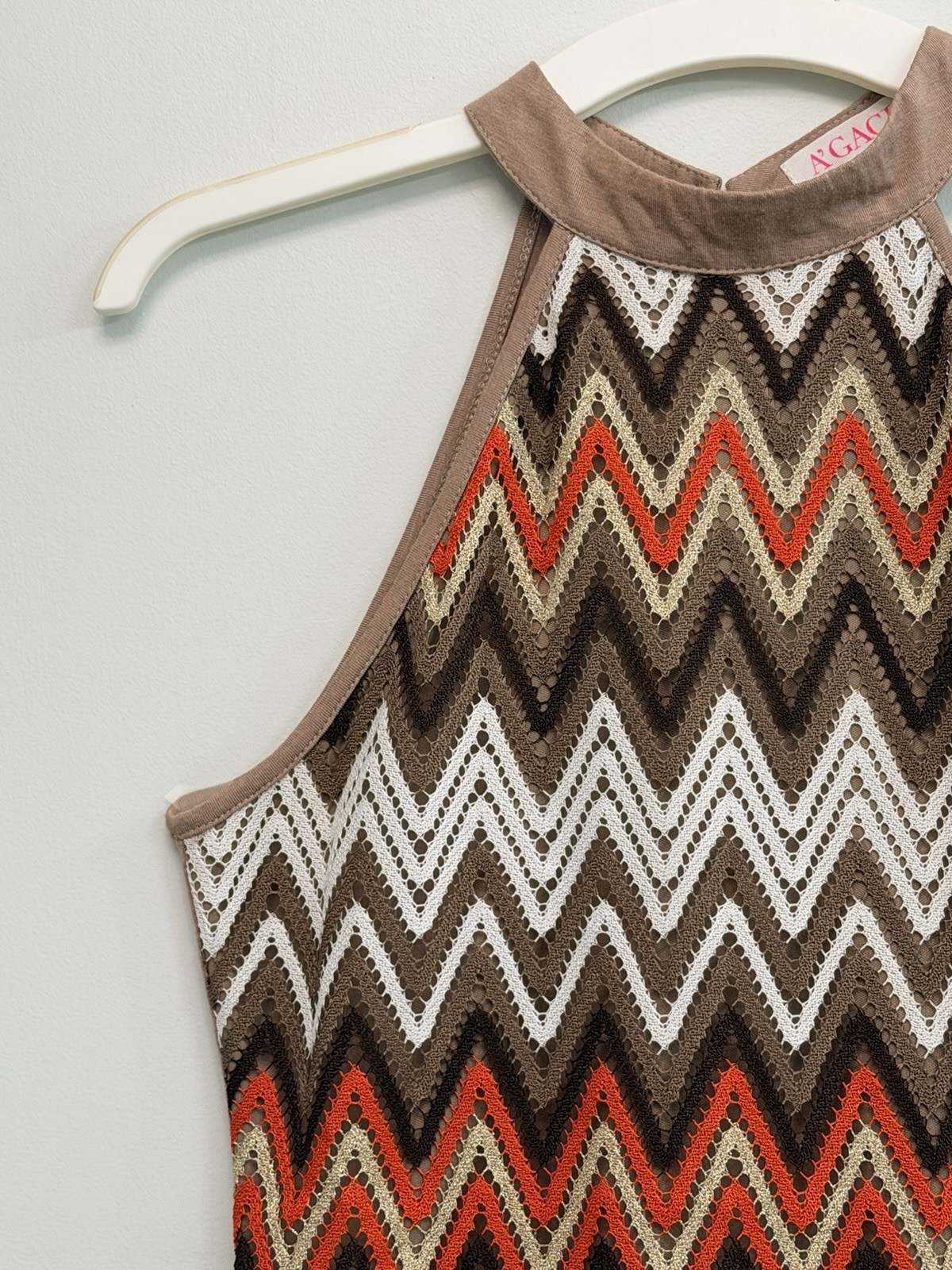 A’Gaci Multicolor Chevron Patterned Halter Neckline Women’s Tank Top SZ S