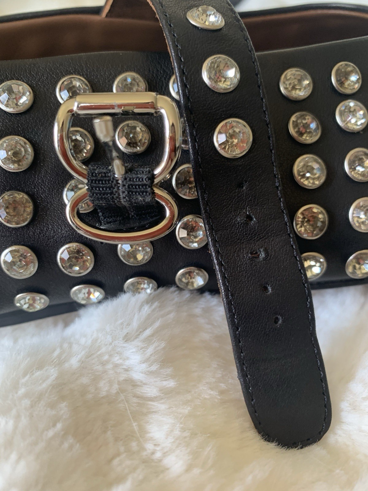 Alaia Mary Jane Strap Leather Rhinestone Crystal Ballet Flat Size 40 US 9 Black