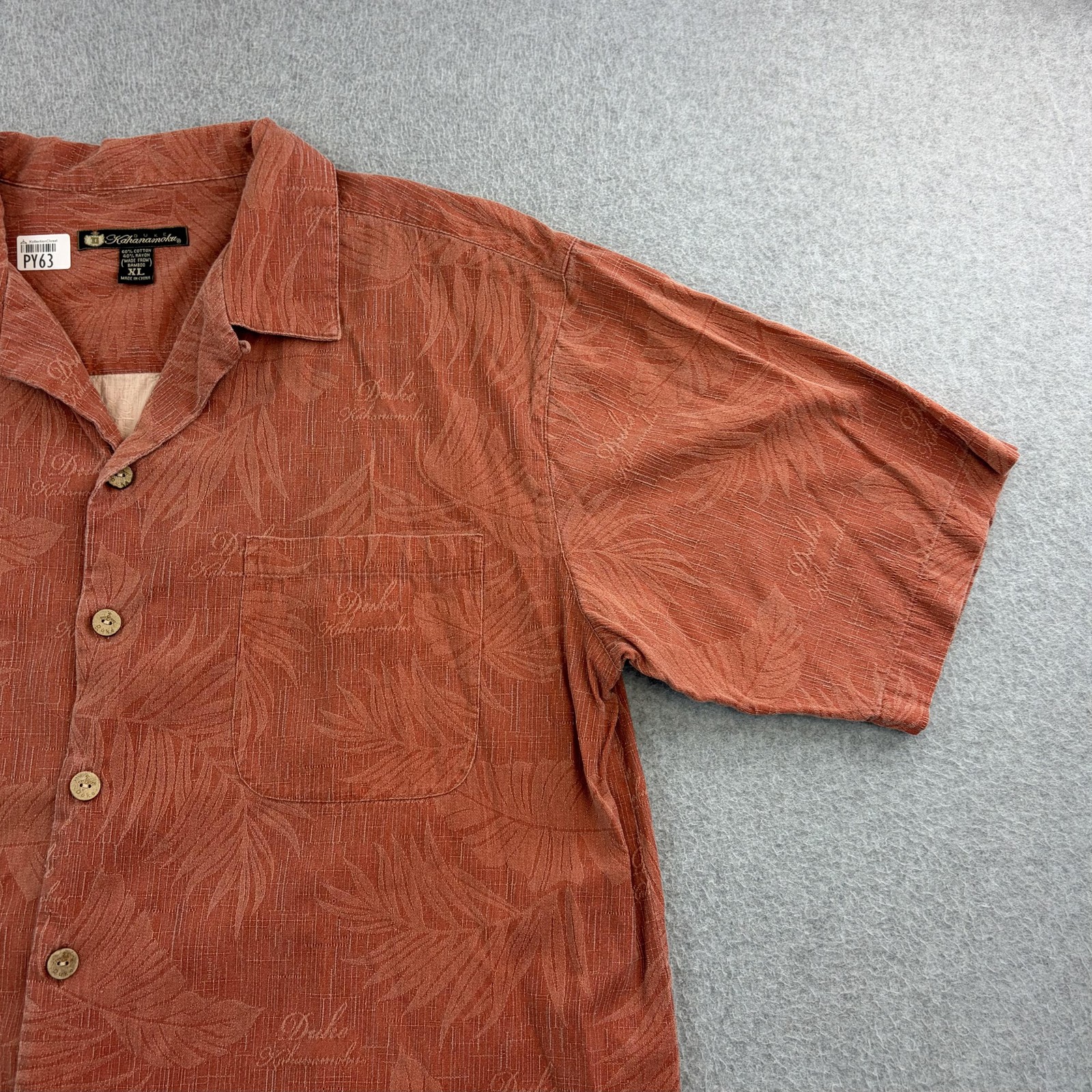 Duke Kahanamoku Shirt Mens XL Orange Floral Hawaiian Short Sleeve Button Up