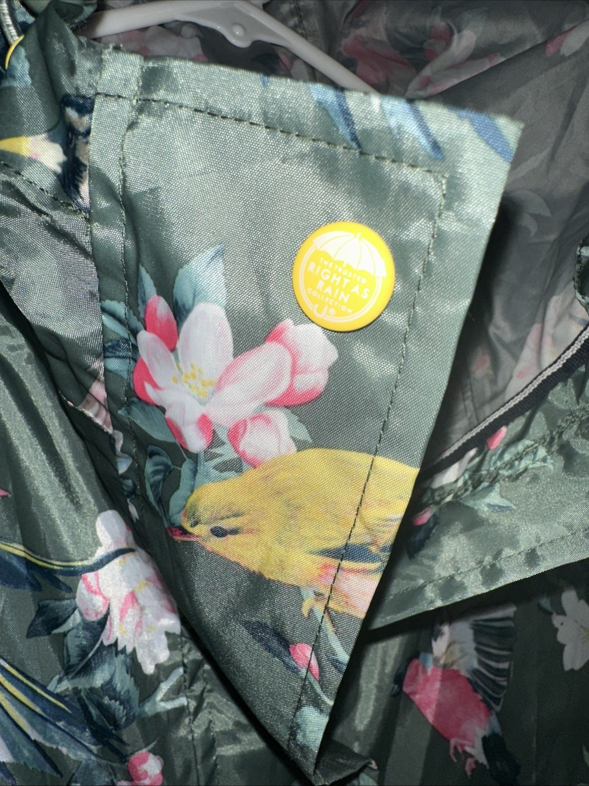 Womens Right As Rain Joules Raincoat Green Floral Birds Sz 8