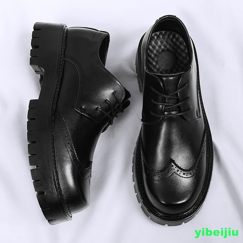 Mens Platform Derby Dress Formal Leather Shoes Wing Tip Thick Sole Big Round Toe