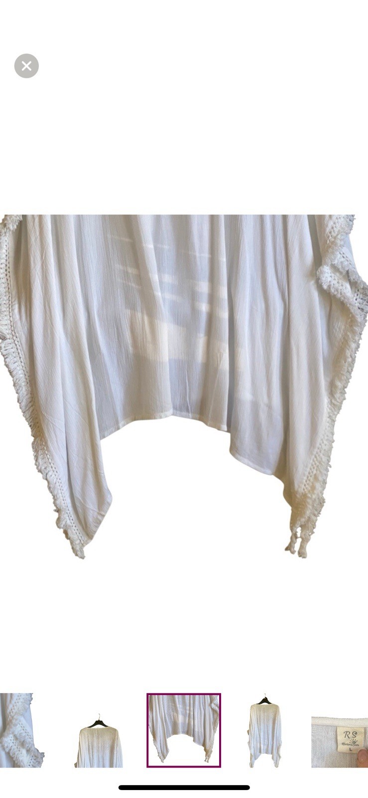 NWOT Rivera Sun White Embroidered Pancho Style Tunic. Size Large