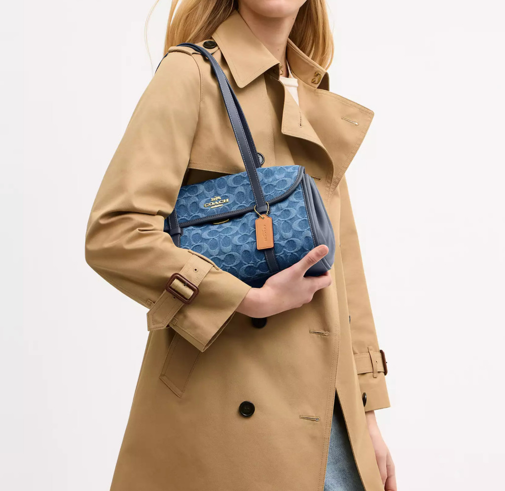 COACH Bridget Flap Shoulder Bag Signature Denim CDE94 Indigo