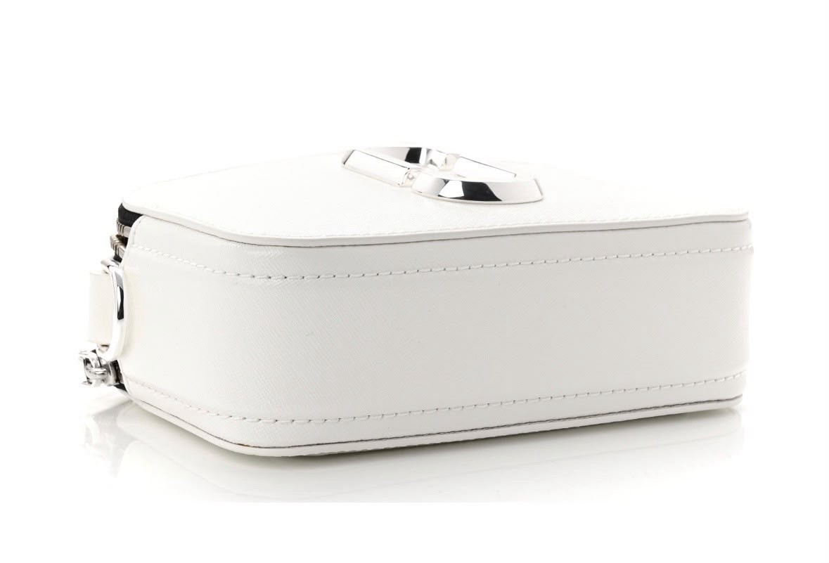 Marc Jacobs The Snapshot White Small Zip Crossbody Bag Silver Hardware Strap