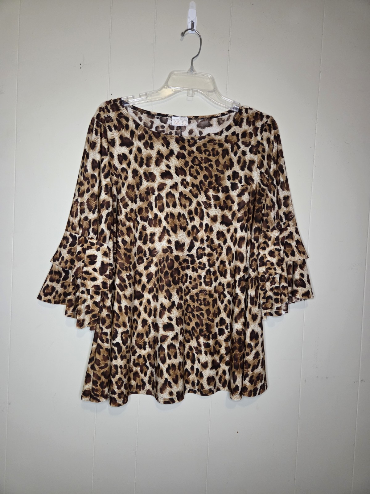 Zadie Bs Belle Blouse Cheetah Print 3/4 Tiered Sleeve