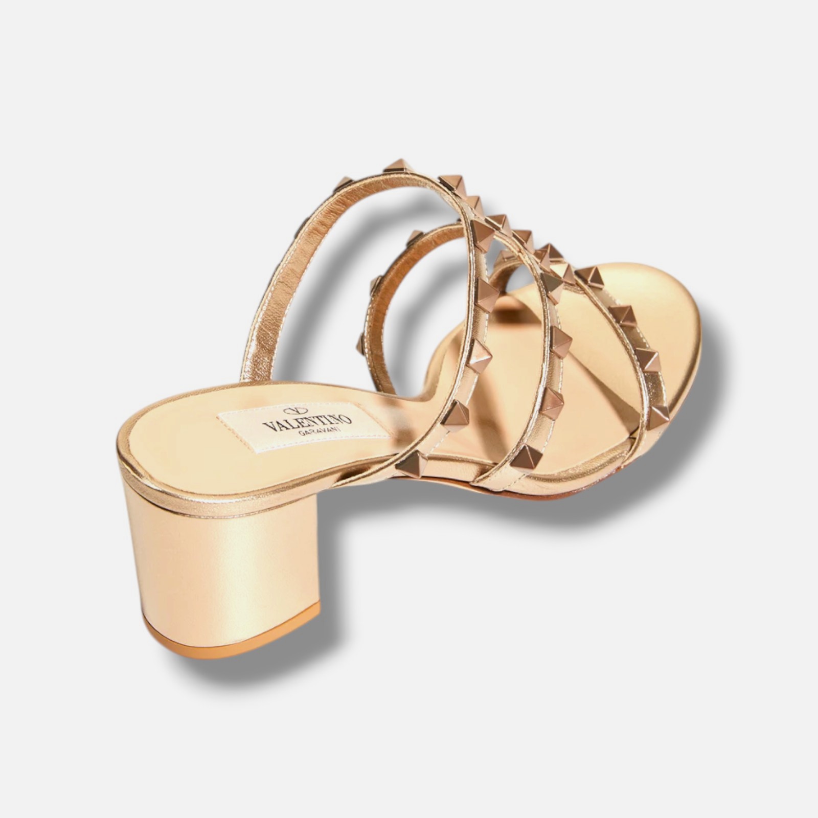 Valentino Garavani Women’s Gold Rockstud Slide Sandal Shoe Sizes L:40 R:40.5