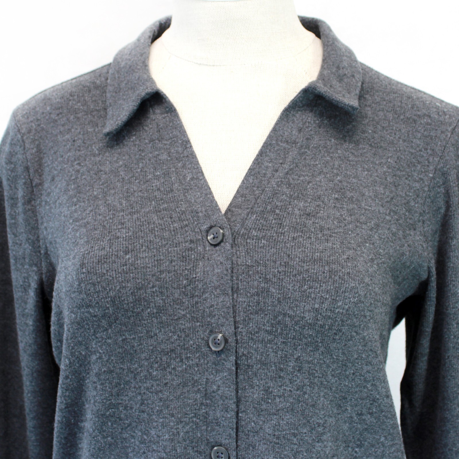 Madewell Dark Gray Brushed Rib Polo Crop Collared Cardigan XS