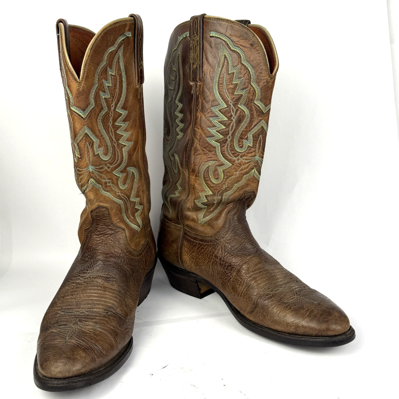 Lucchese 2000 Brown Bullhide Leather Round Toe T3253R Mens Cowboy Boots sz 9.5D