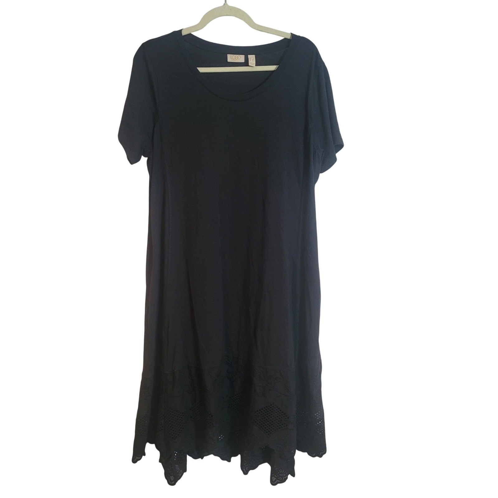 LOGO by Lori Goldstein Lavish Black Eyelet Hem Dress Large P Whimsigoth Fairy