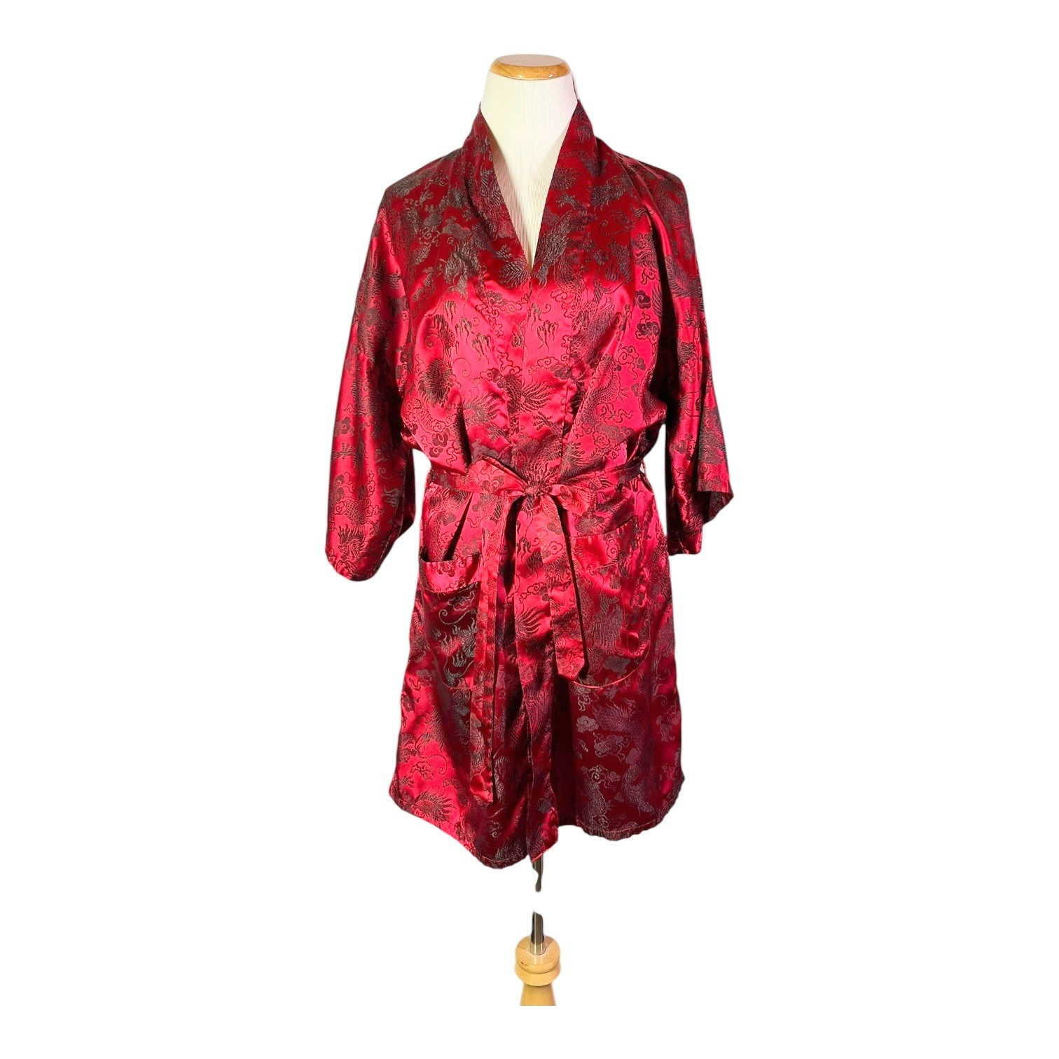 Vintage “Oriental” Brand One Size Robe Dragons Brocade Satin Sash Tie
