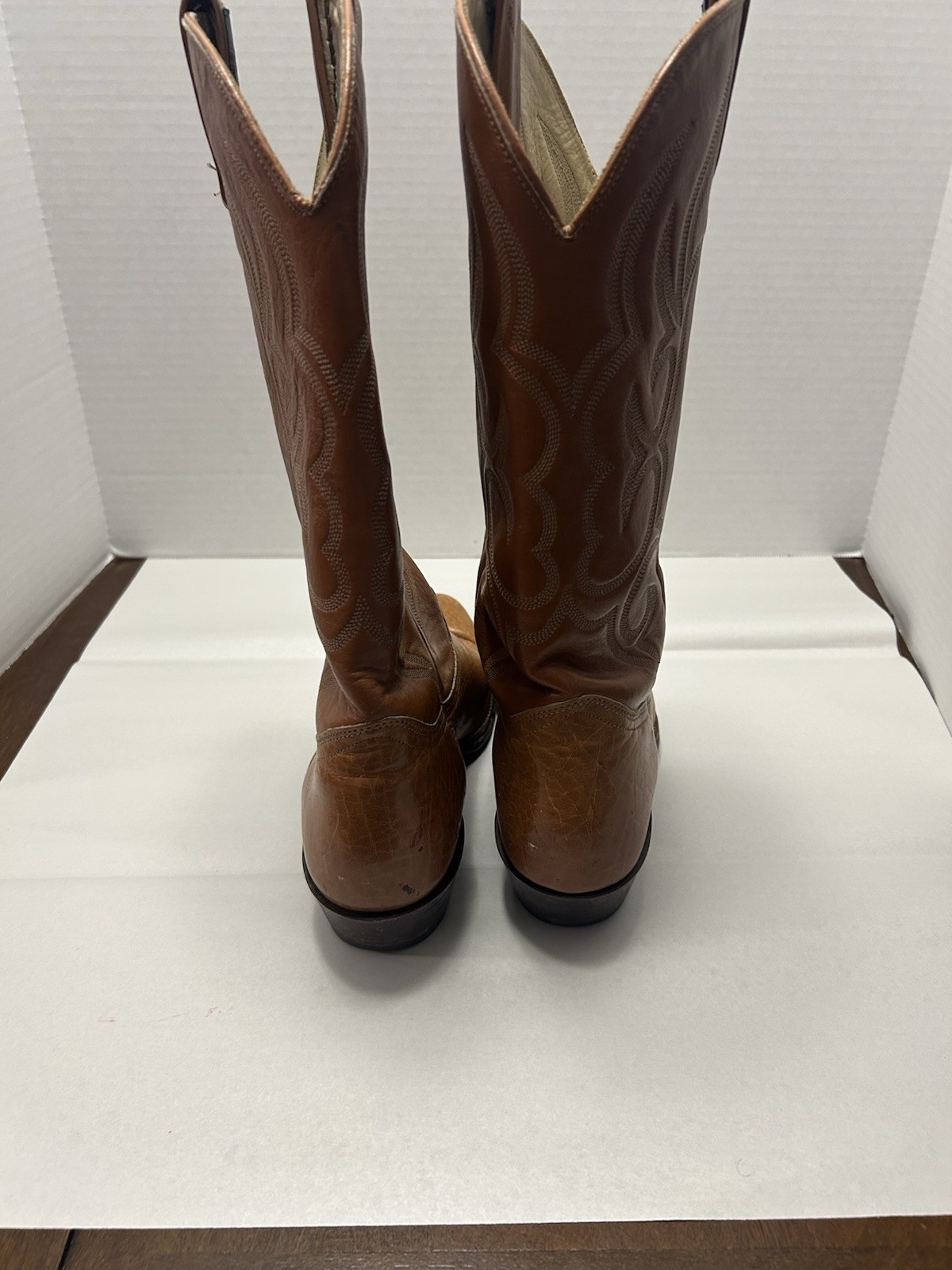 Vintage Men J Chisholm Western Boots 919 42239 Tan 10.5D USA Cowboy Handcrafted