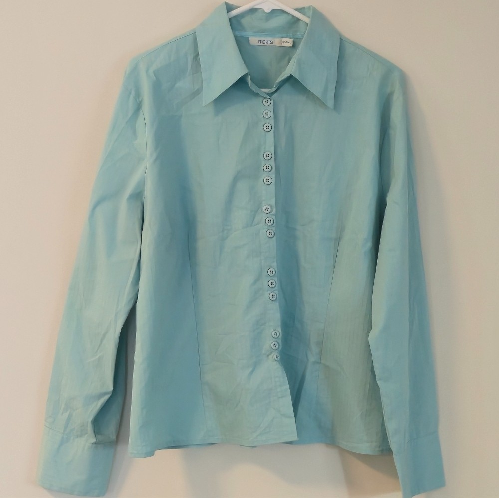 Ricki’s Blue Button Front Textured Blouse XXL Business Casual Office Chic