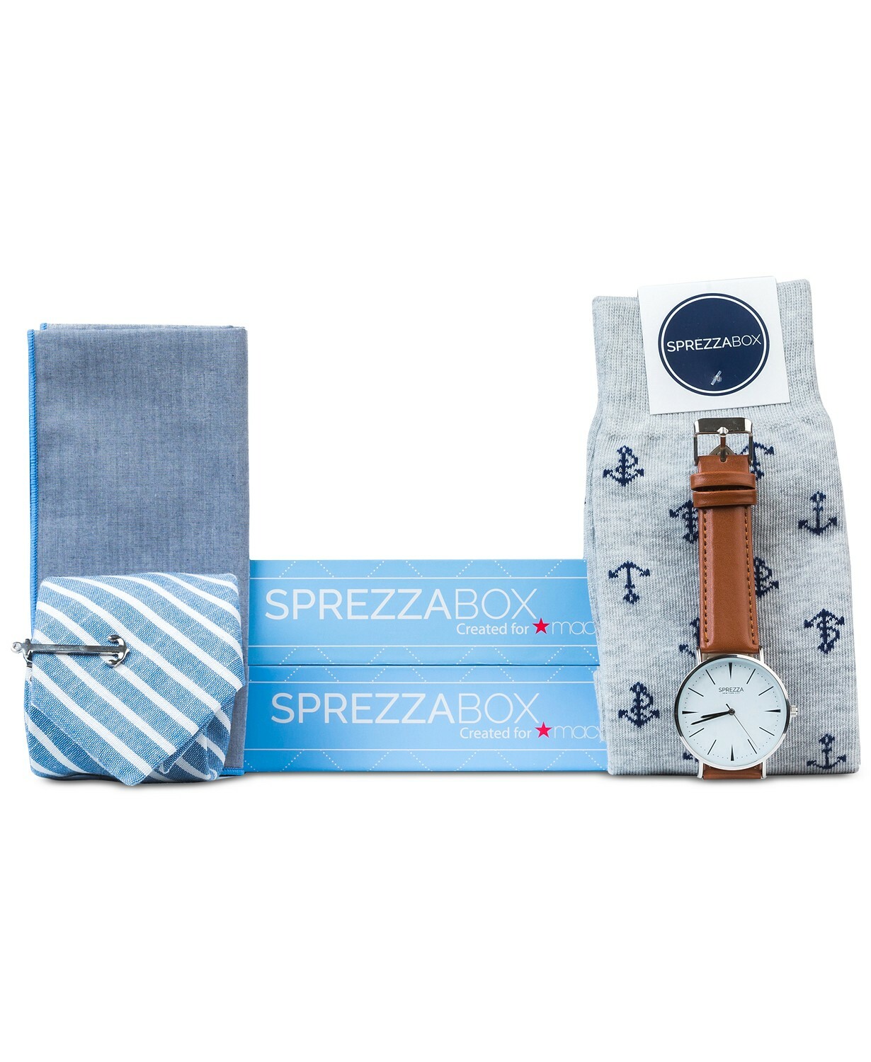 NEW MENS SPREZZABOX 5 PIECE ASSORTED BLUE NAUTICAL ACCESSORY BOXED GIFT SET