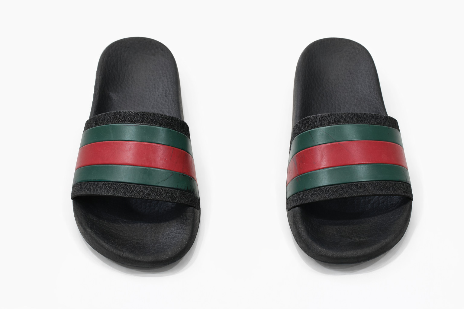 Gucci Kids Web Stripe Slide Sandals Black Rubber EU 33 US 1 Made in Italy