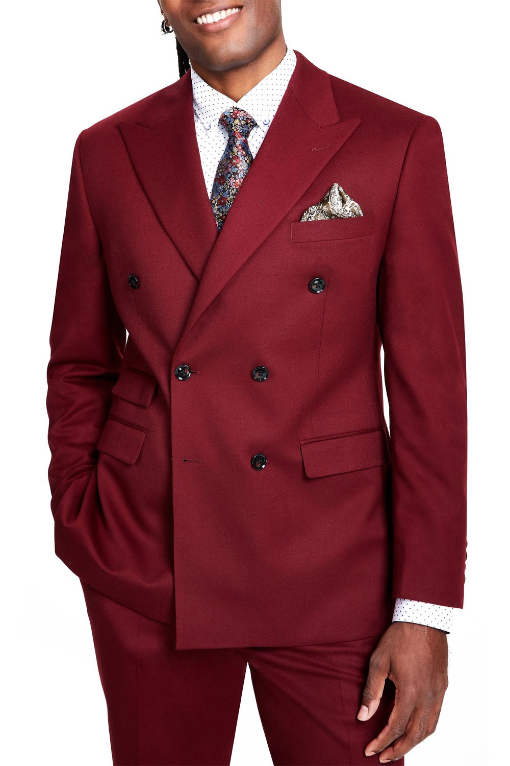Tayion Collection Mens Classic-Fit Double-Breasted Suit Jacket 46R Burgundy NWT