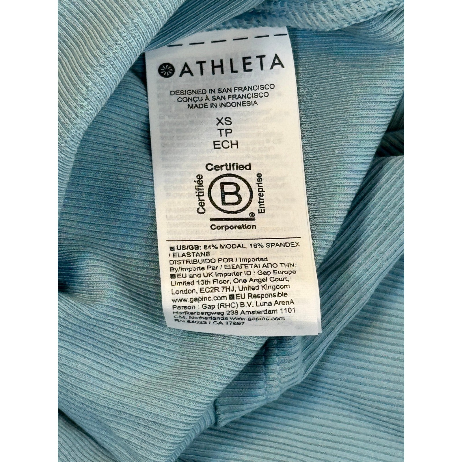 NWT Athleta Signature Rib Wide Binding Tank Light Blue/Green Crop Top XSmall