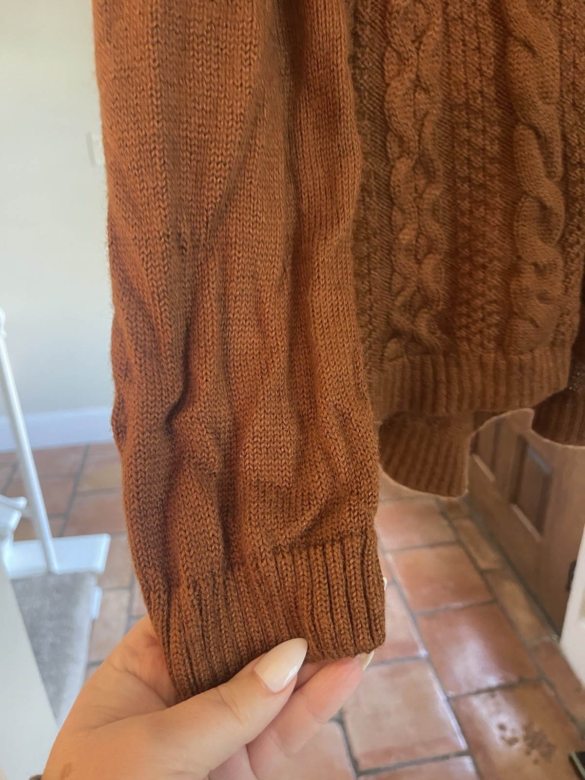 North Style Womens Brown Wool Blend Cable Knit Turtleneck Sweater Size Large
