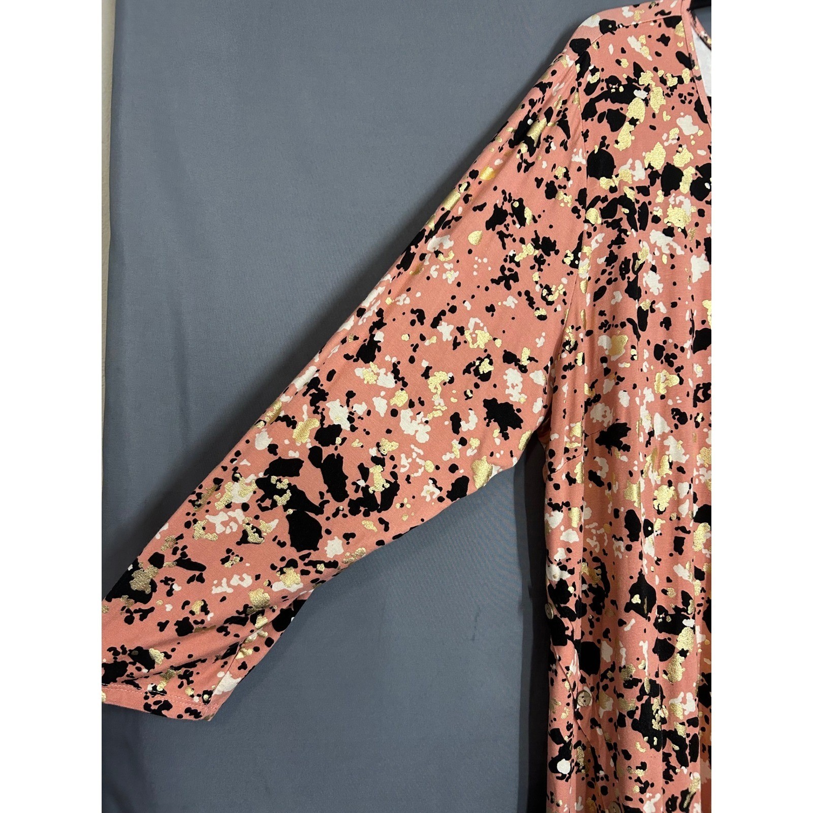 Avenue Plus Size Coral Gold Foil Speckled Print Tunic Top Long Sleeve Boho 26/28