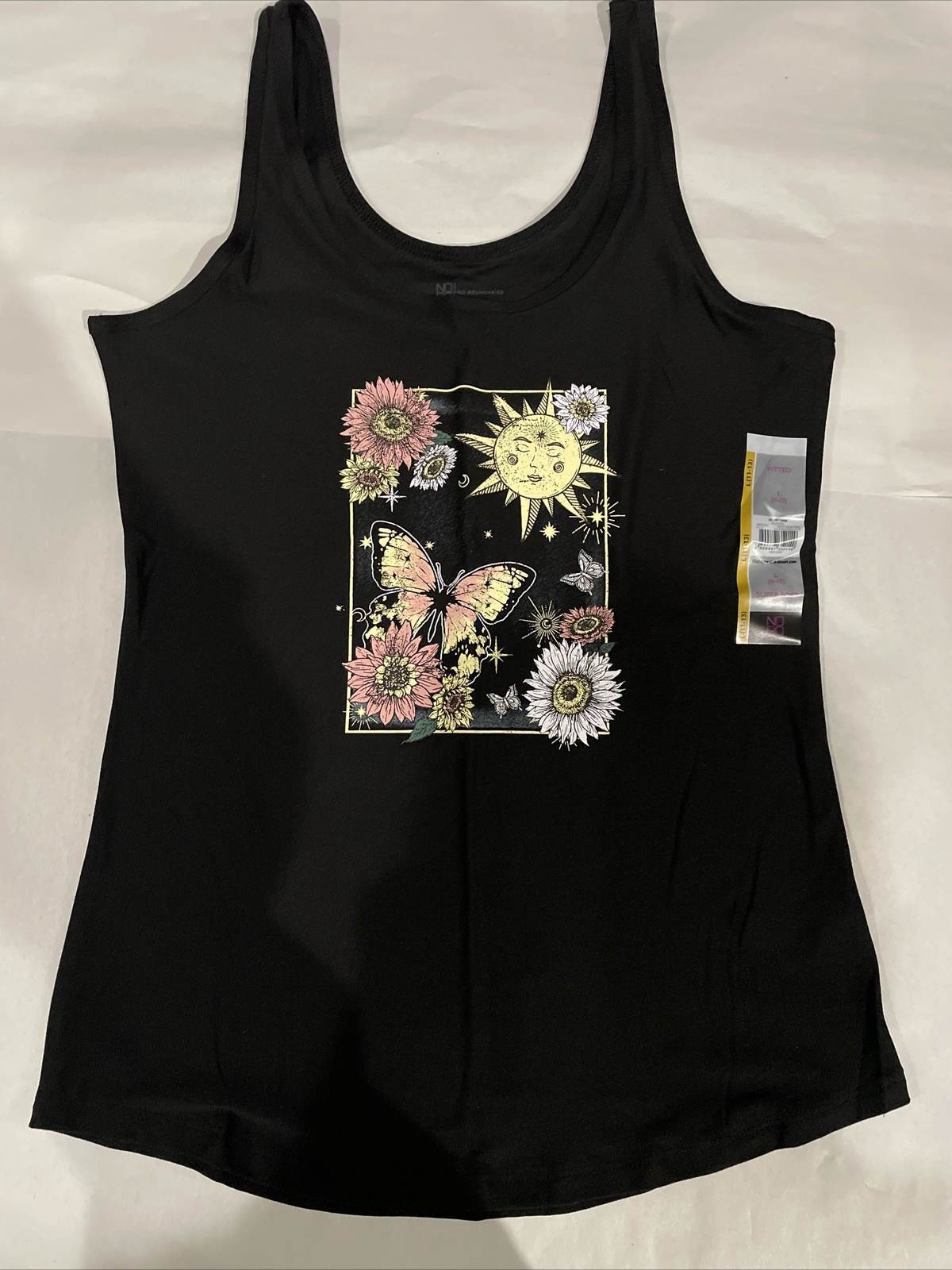 NO BOUNDARIES FITTED SOFT BLACK CELESTIAL SCOOP Stretch Knit TANK SZ. Jr. L*