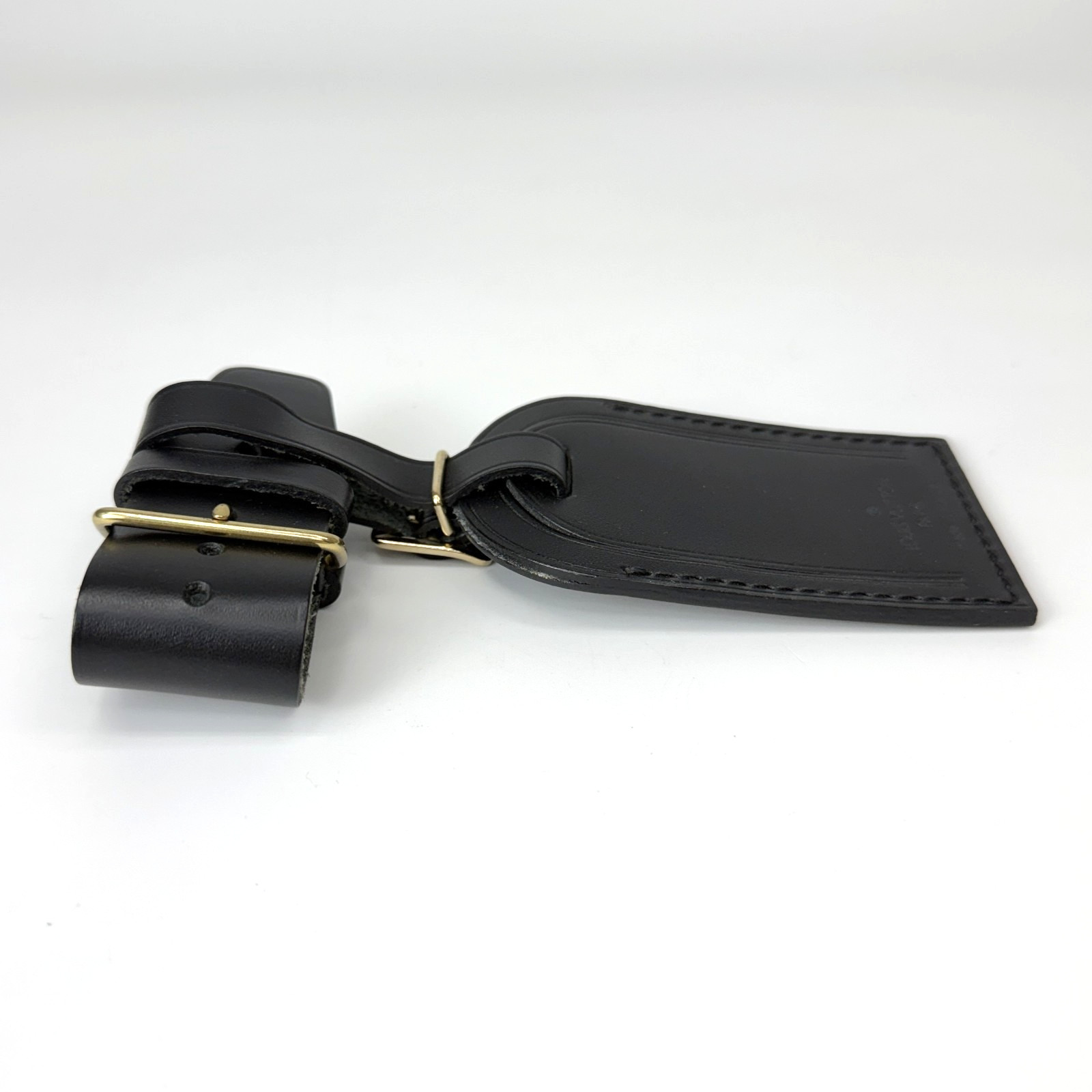 Authentic Louis Vuitton Black Leather Luggage Name Tag & Poignet Set Used Japan
