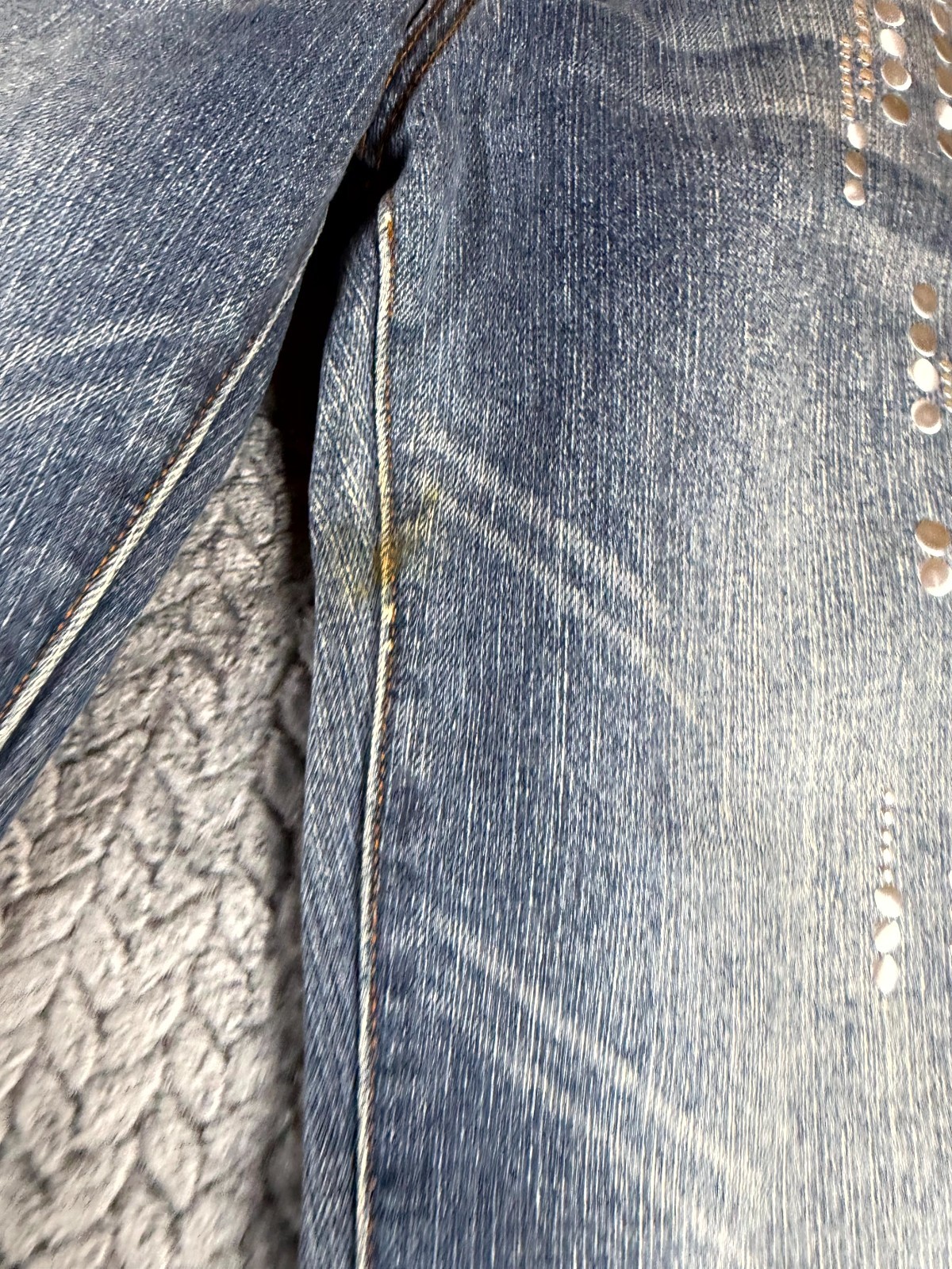Vintage Hint Flare Jeans Womens 1 Blue Denim Cotton Studded Distressed Mid Rise