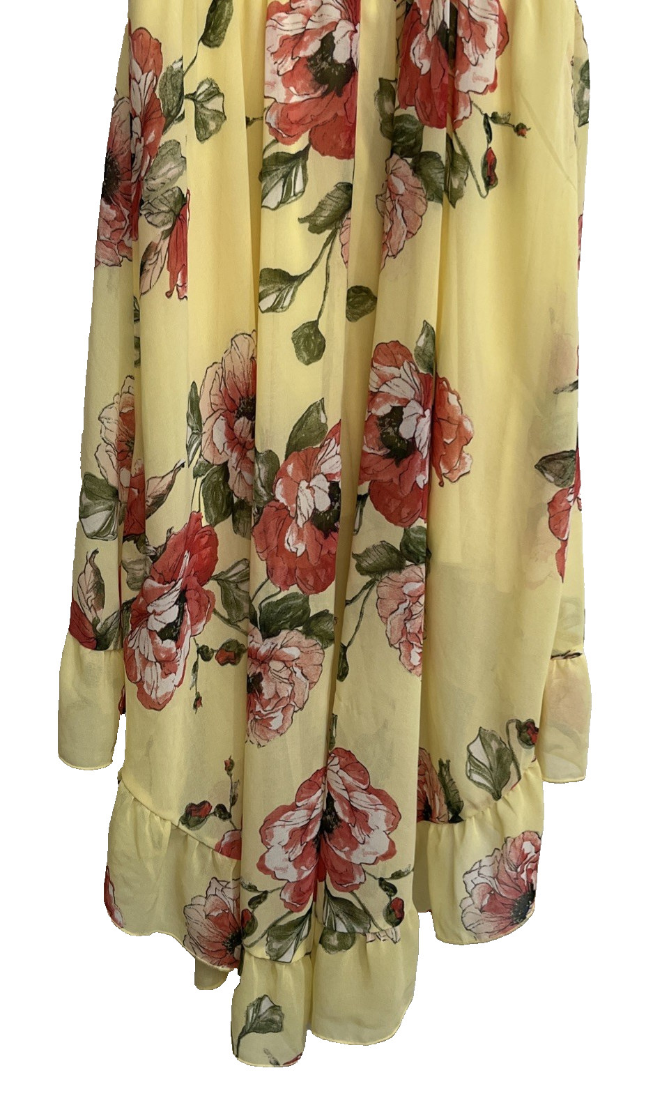 A.U.W. Sundress Size L Yellow Pink Floral Adjustable Strap Built In Bra Hi-Low