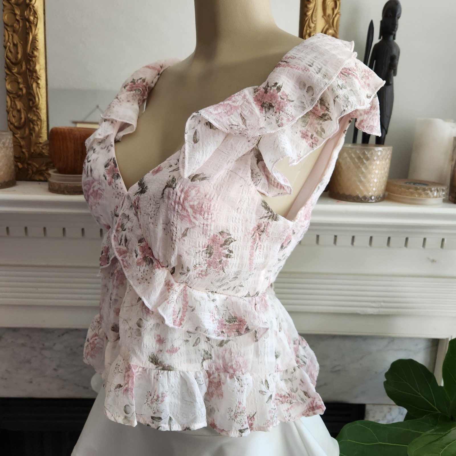 Trixxi Pink Floral Ruffle Top Size Large Ruffle Coquette Soft Girl Romantic