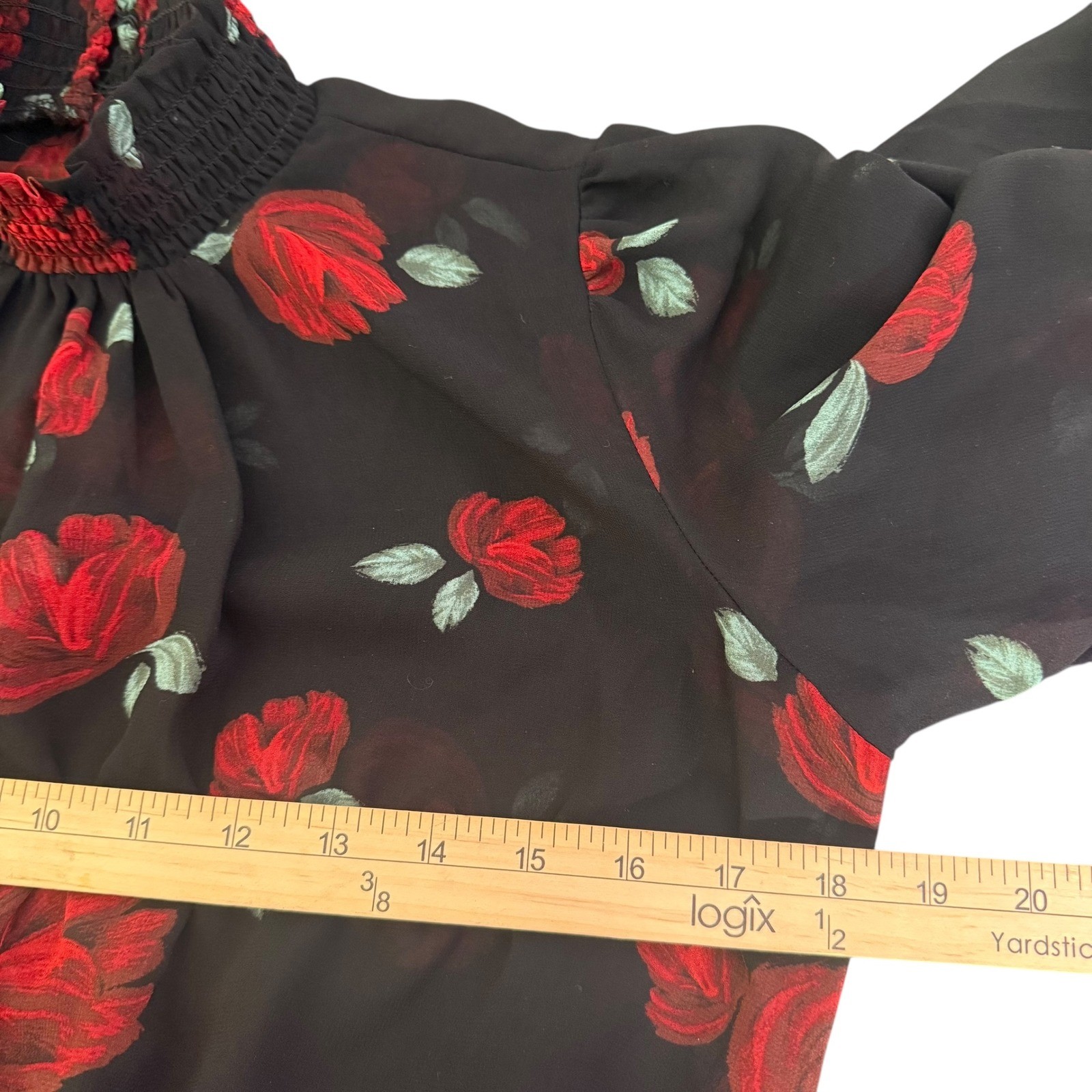 Forever 21 Sheer Top Floral Print Size S Smocked Romantic Feminine Mock Neck