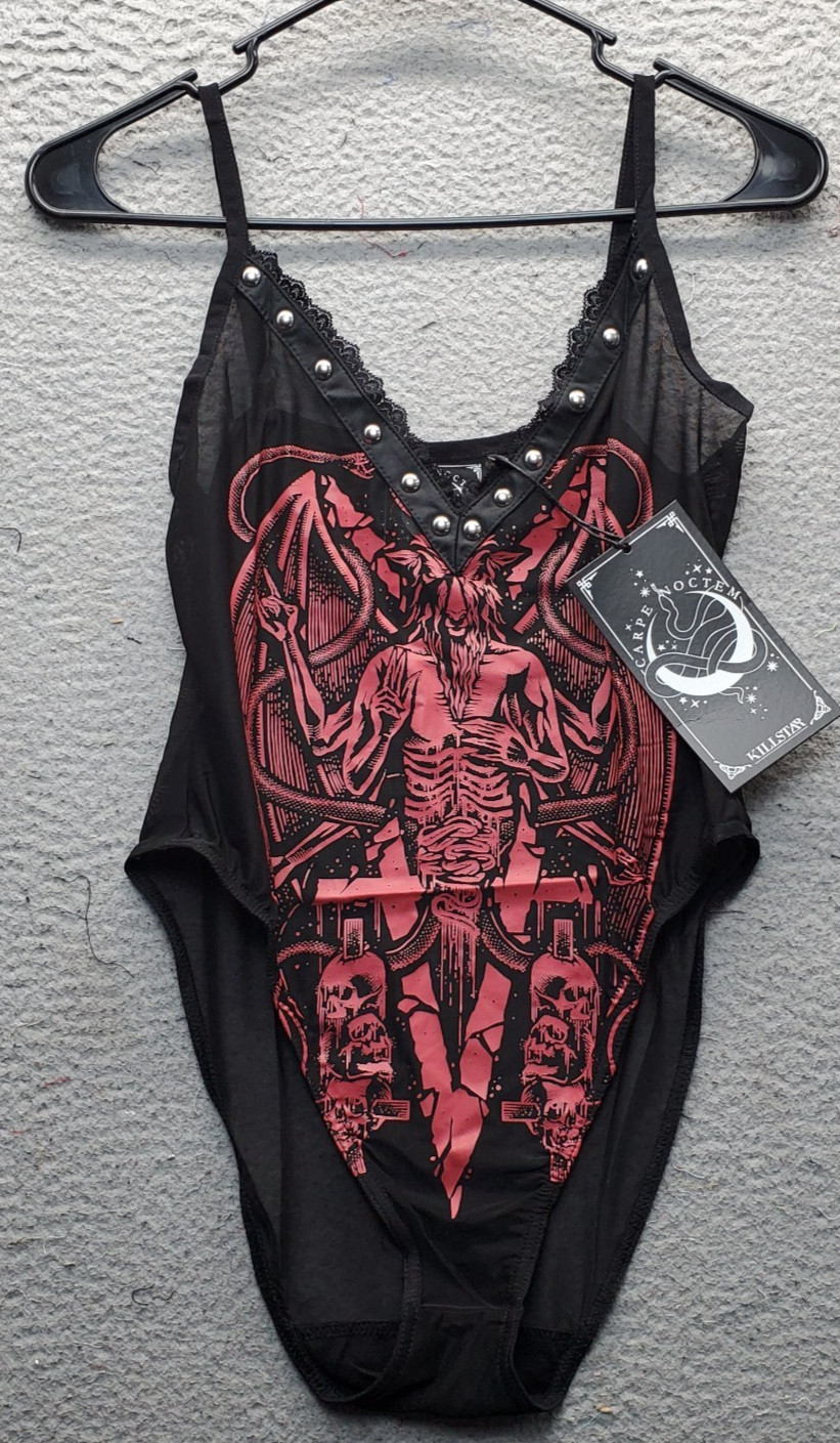 KILLSTAR Your Highness Bodysuit Women M Multi Baphomet Graphic Soft-Stretch Mesh