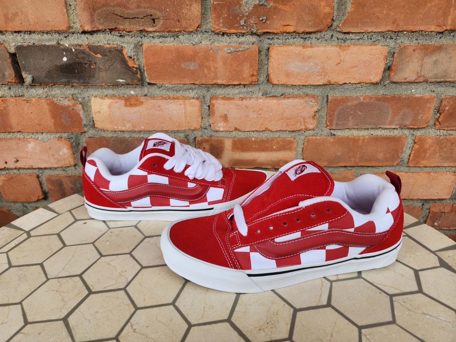 Sz 12 Vans Knu Skool Red White Mega Check Checkerboard Sneakers Men Old