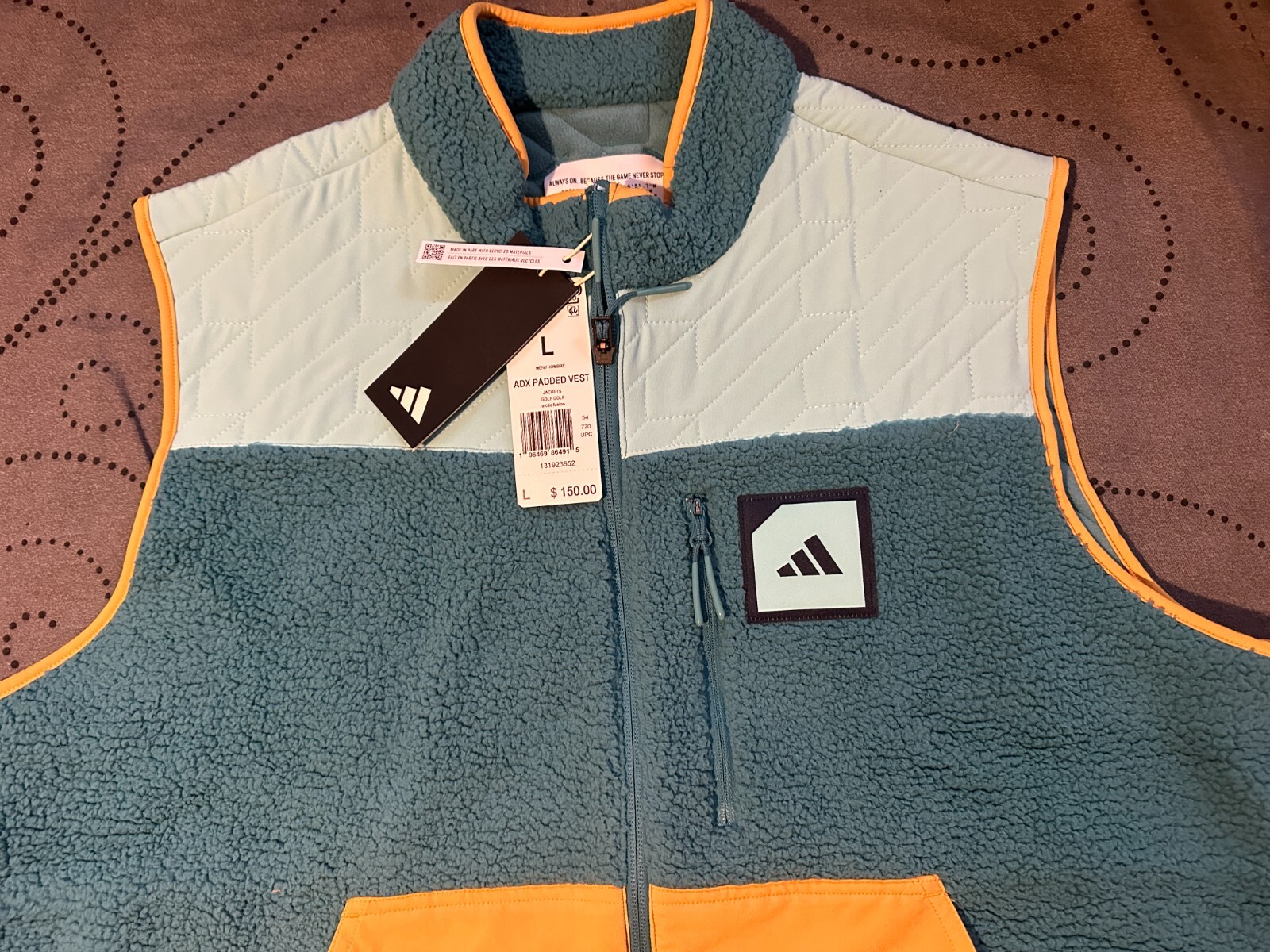 ADIDAS GOLF ADX PADDED SHARPA LOFT VEST FULL ZIP. JACKET SIZE L MEN NWT $150.00