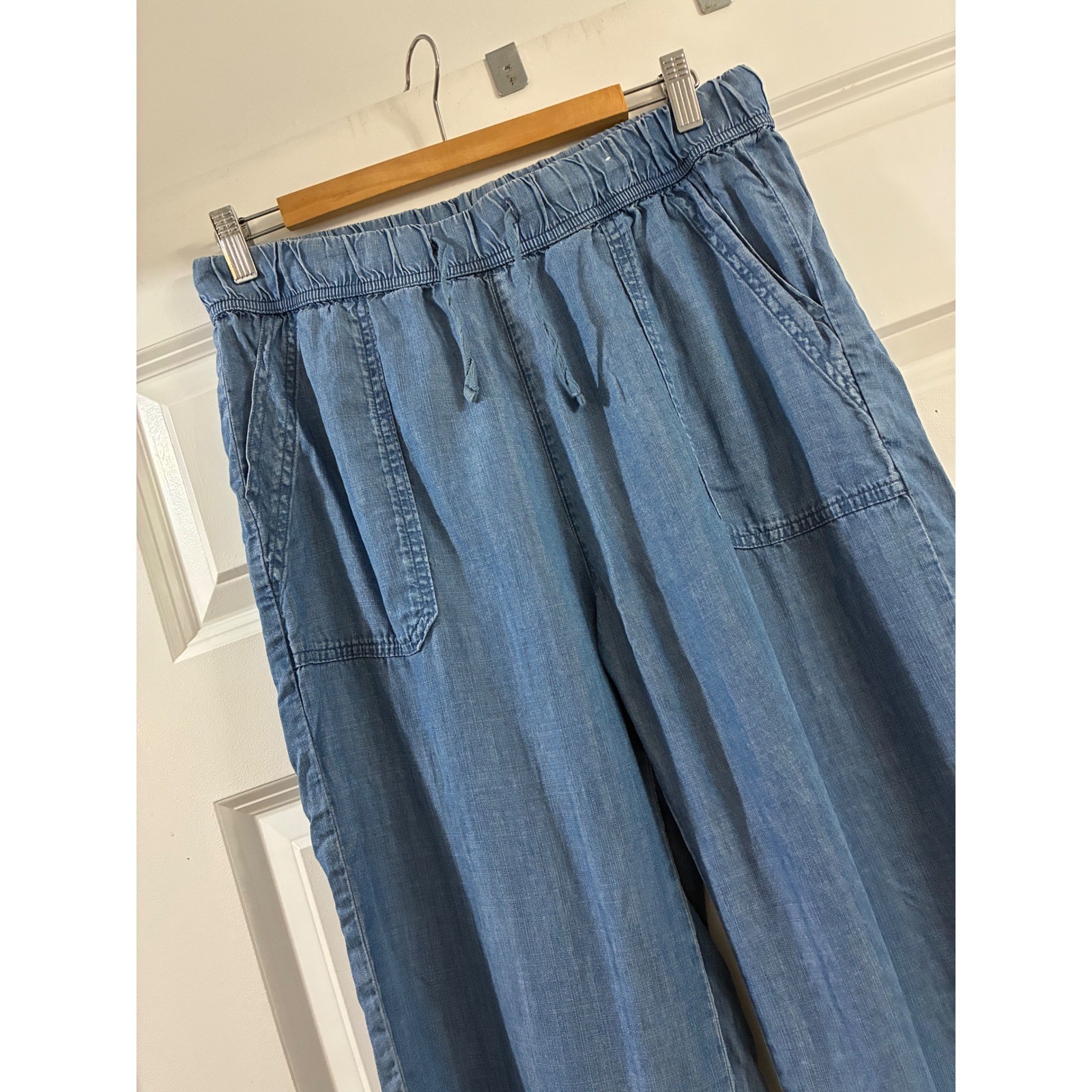 Splendid Womens Blue Lyocell Wide Leg Chambray Pants Elastic Waist Large