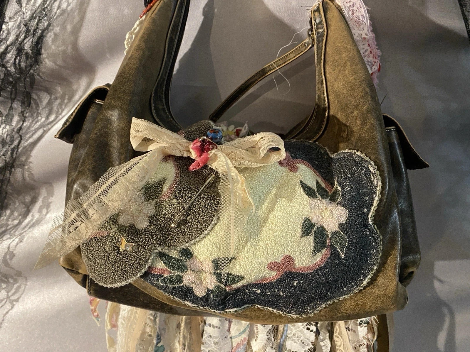 BOHO FRINGE ROMANTIC REWORKED SHABBY BAG PURSE Tapestry Funky Upcycled HIPPY