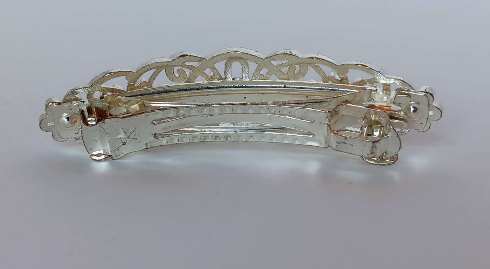 Faship Silvertone Filagree Crystal Hair Barrette 3.5 in