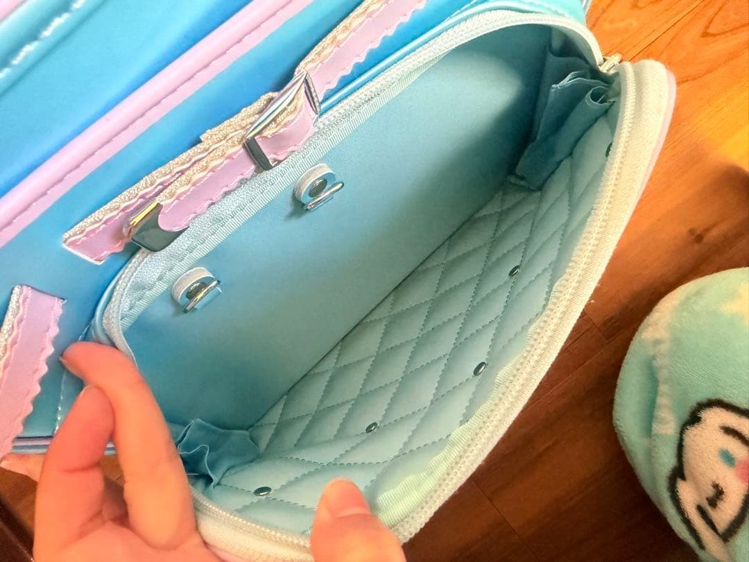Randoseru Backpack Blue Synthetic Leather School Bag with Heart Design, Used