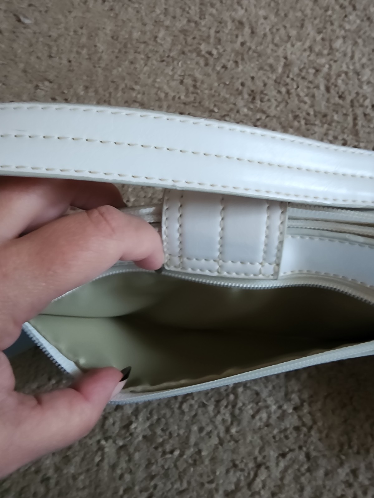 Nine West White Shoulder Bag Zip & Buckle, Silver Hardware, Adjustable Strap