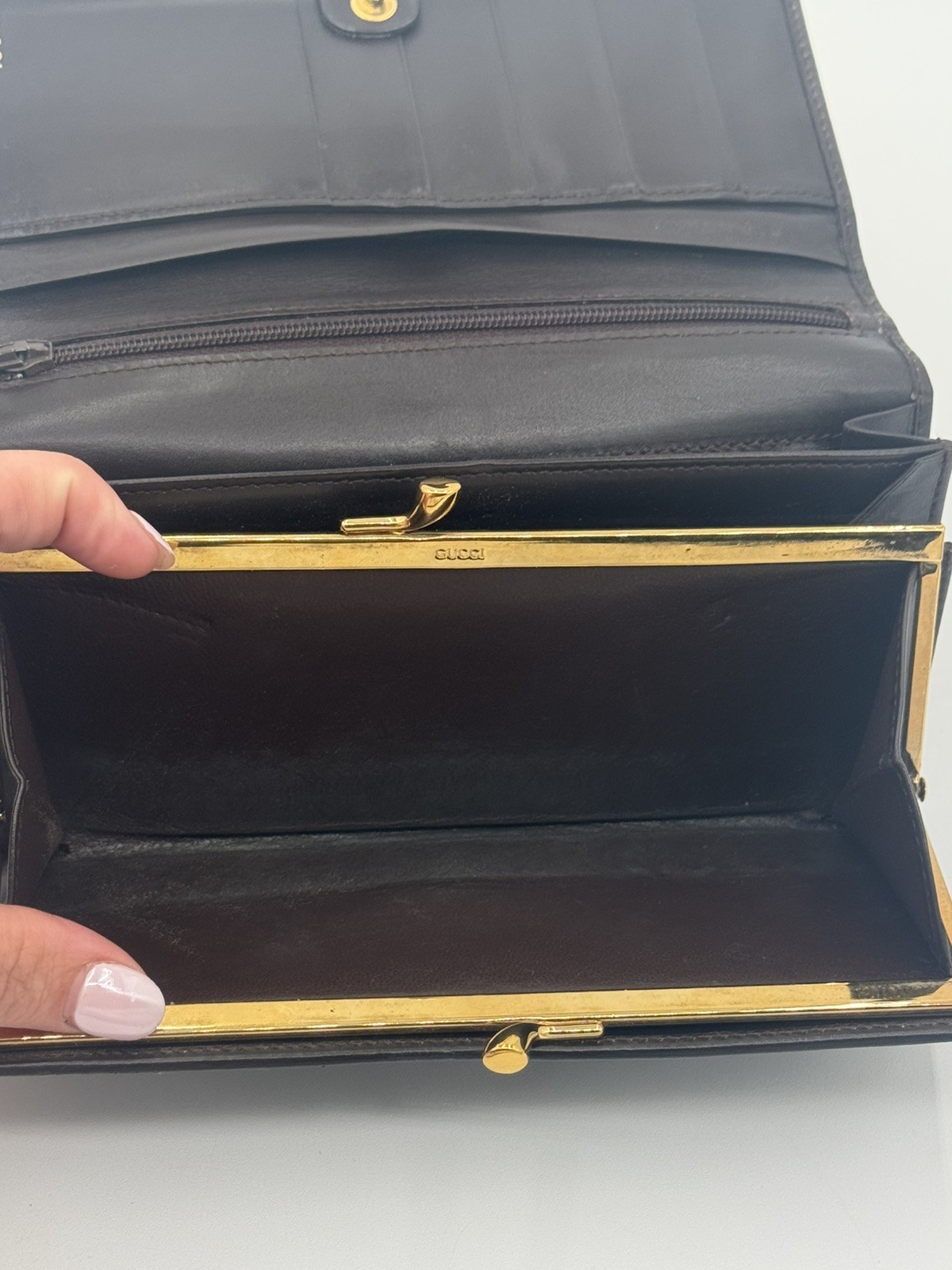 GUCCI Horsebit Long Wallet Clutch Tainted Indigo/Brown Leather Gold Hardware