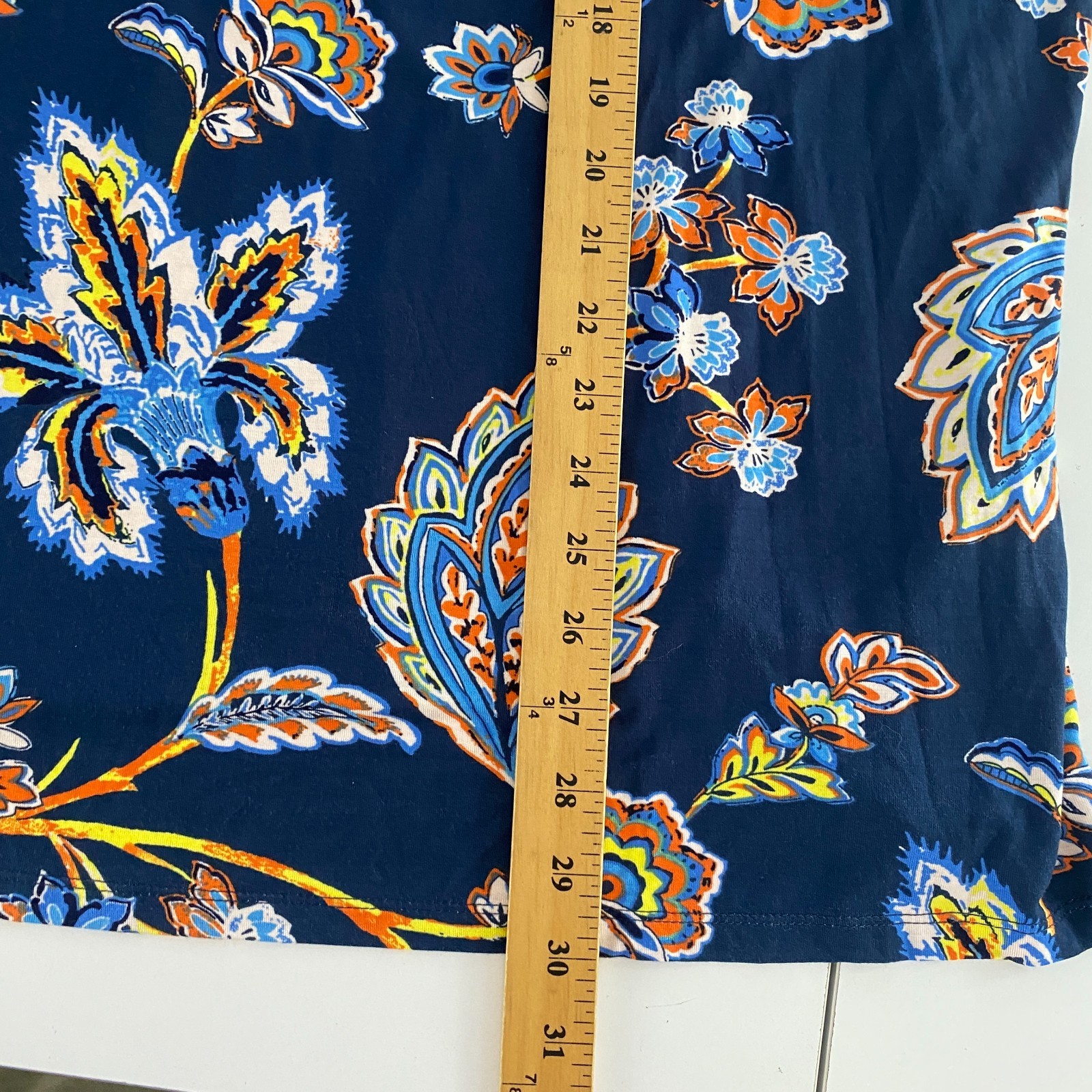 Belle by Kim Gravel Rayon Spandex Think Spring Knit Blouse Size 2X Blue Floral