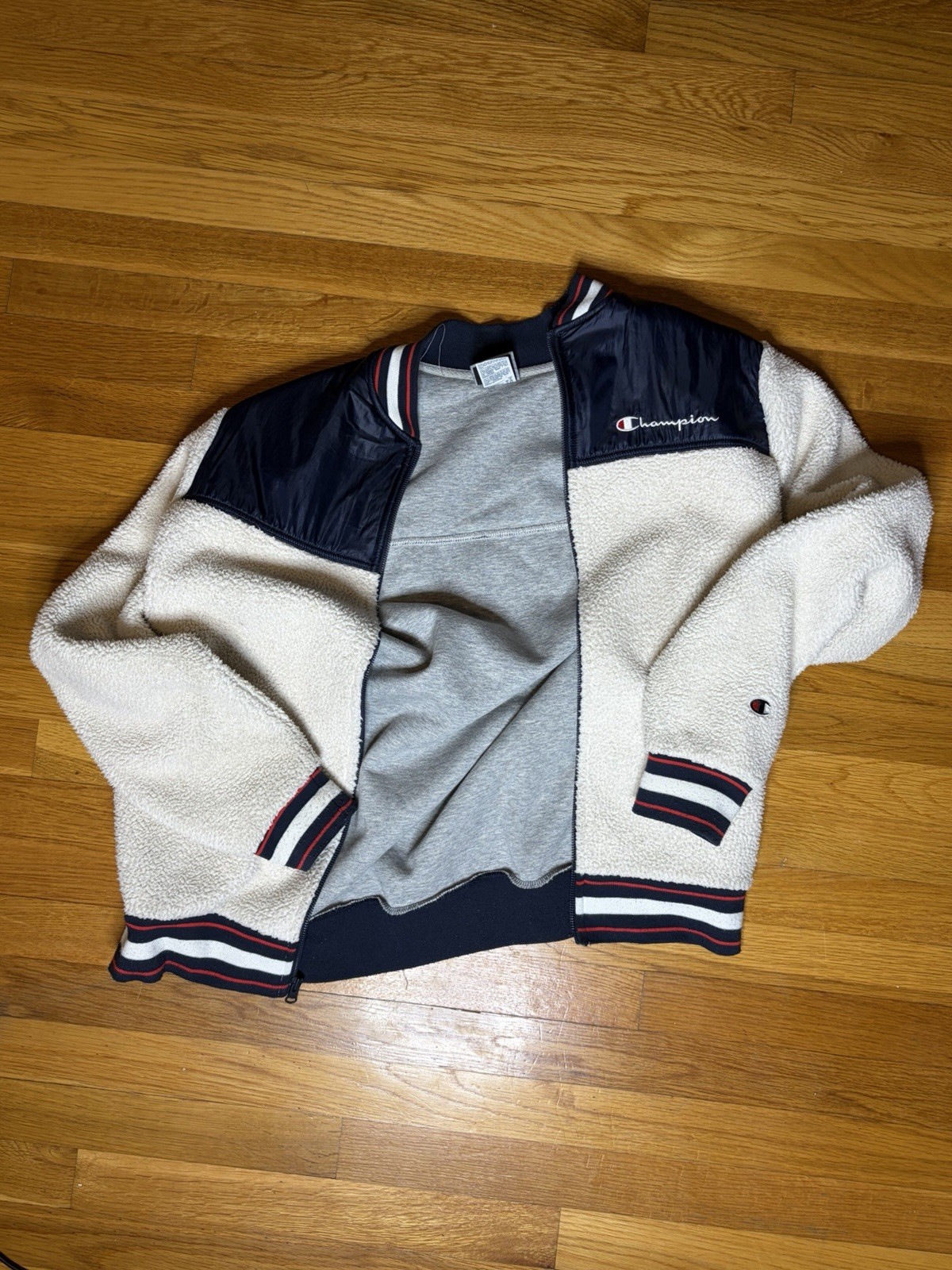 Champion Men’s Full Zip Bomber Jacket Colorblock Blue/White/Red Size L