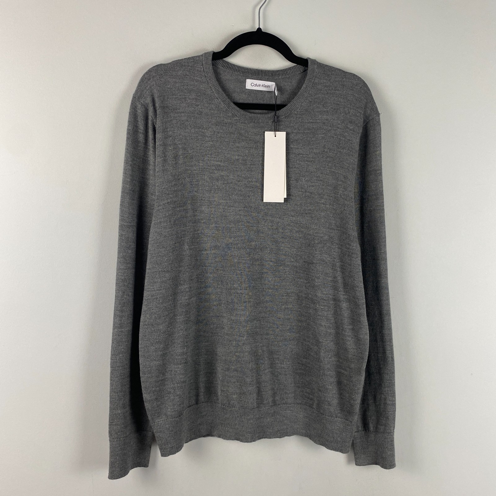 Calvin Klein Merino Wool Blend Crew Neck Sweater Mens Medium Gray Pullover