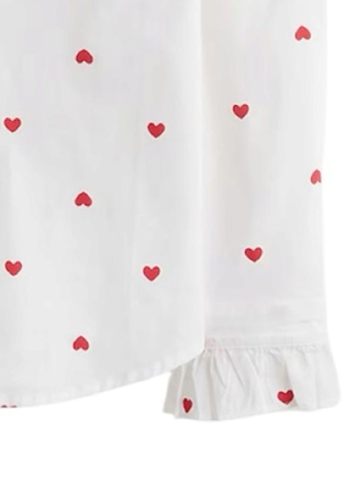 JCREW White Ruffle Collar Red Hearts Button Down Long Sleeve Shirt S